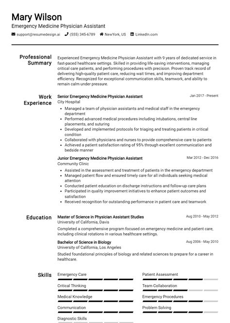 11 Emergency Medicine Physician Assistant Resume Examples And Templates