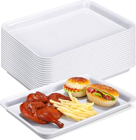 20 Pcs Plastic Serving Trays Bulk 16X11 Inch Large White Plastic