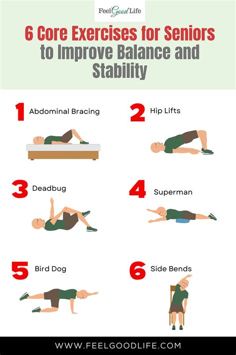 6 Easy Core Exercises For Seniors Printable Workout Chart With Pictures