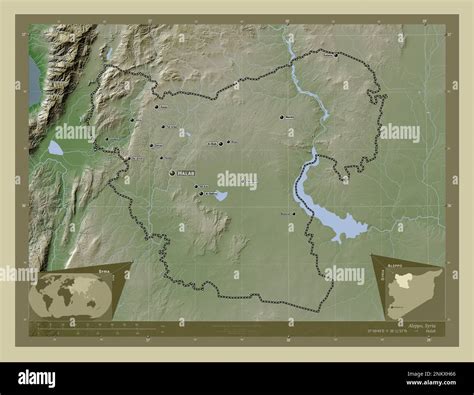 Aleppo Province Of Syria Elevation Map Colored In Wiki Style With Lakes And Rivers Corner Auxiliary Location Maps Stock Photo Alamy