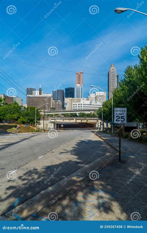 Asphalt Road And Skyscrapers With Georgia State University Under The