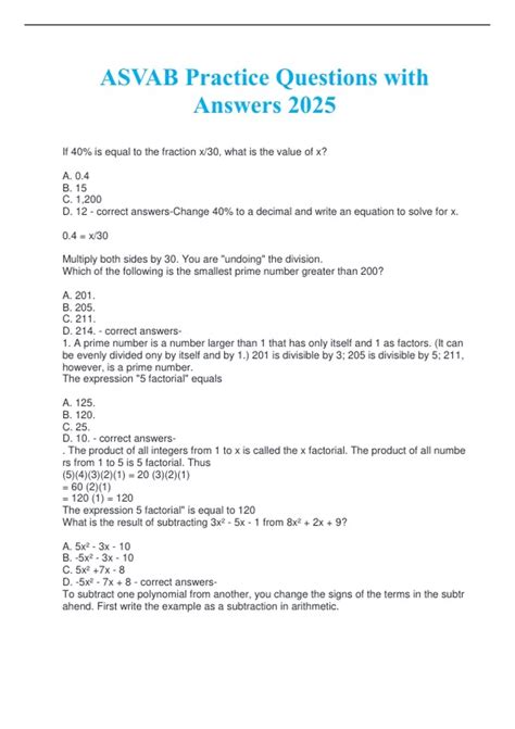 Asvab Practice Questions With Answers 2025 Asvab Stuvia Us