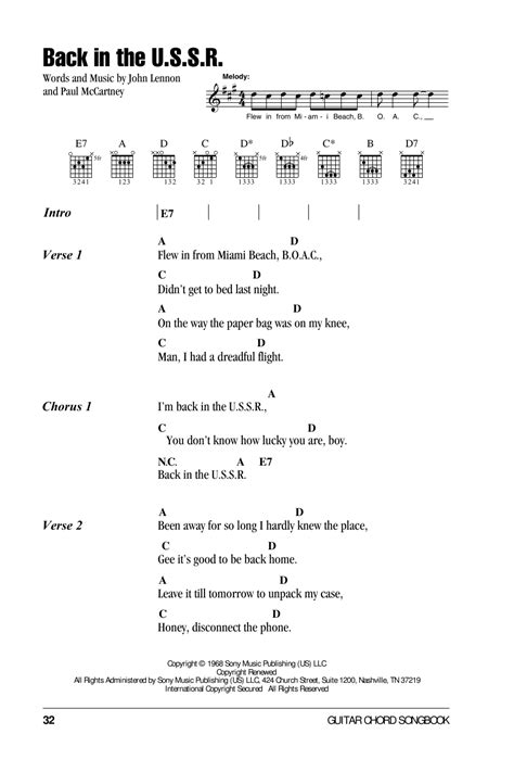 Back In The U S S R By The Beatles Guitar Chords Lyrics Digital Sheet Music Back In The U S S R By The Beatles Guitar Chords Lyrics Digital Sheet Music