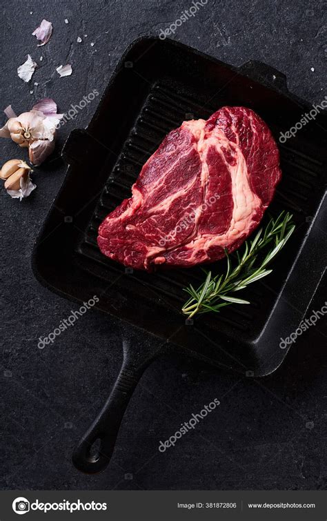 Black Angus Prime Beef Chuck Roll Steak Cast Iron Grill Stock Photo