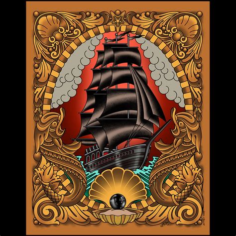 Black Pirate Ship Tattoo Designs Traditional Ship Tattoo Vector Images