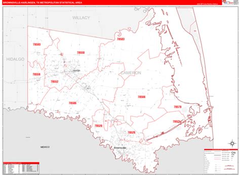 Brownsville Harlingen Metro Area Zip Code Wall Map