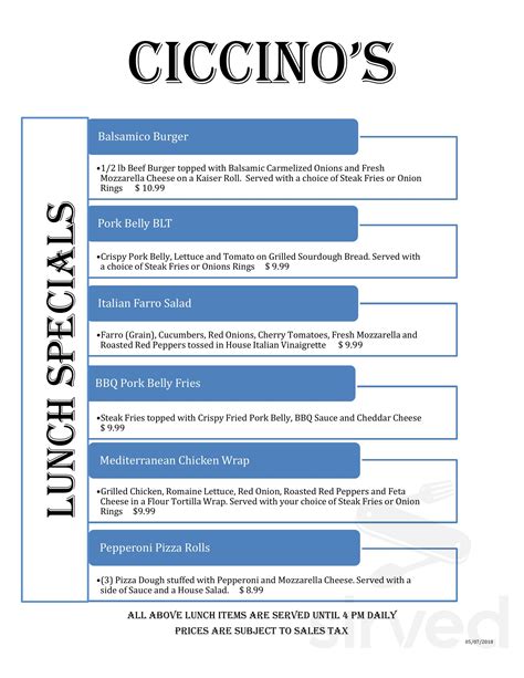 Ciccino Amp 39 S Pizzeria Menu Geneva Ny Ciccino Amp 39 S Pizzeria Menu Geneva Ny