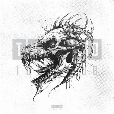 Dragon Skull Tattoo Design Stencil Tattoobnb
