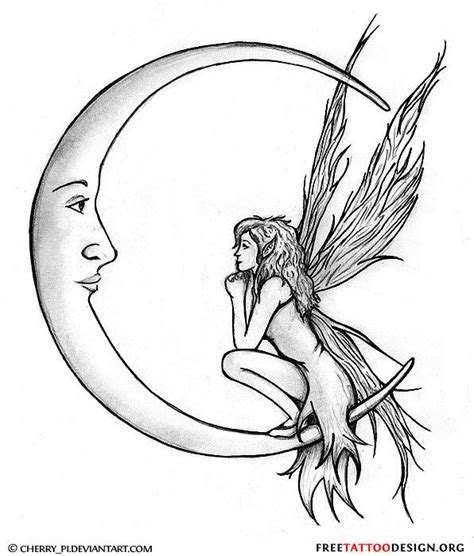 Fairy Moon Tattoo Sketch