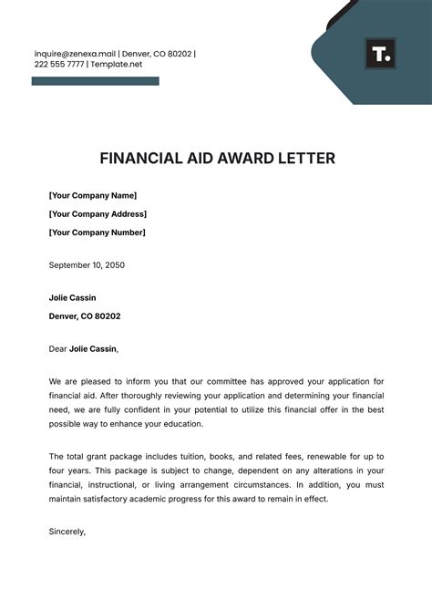 2025 Financial Aid Award Letter Sample