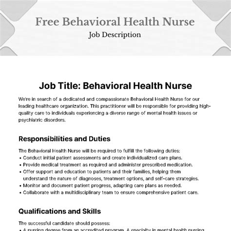 Free Behavioral Health Nurse Job Description Template To Edit Online