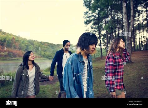 Friends Walking Exploring Outdoors Concept Stock Photo Alamy