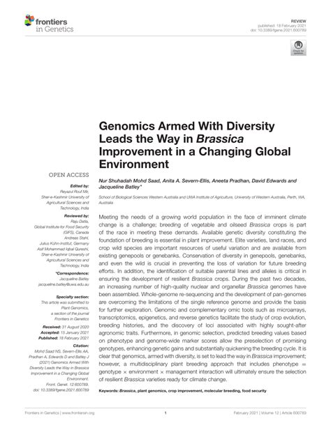 Frontiers Genomics Armed With Diversity Leads The Way In Brassica Improvement In A Changing Global Environment