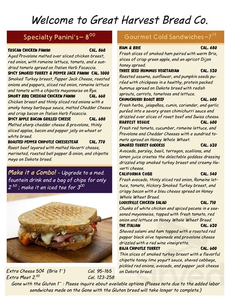 Great Harvest Bread Nashville Menu
