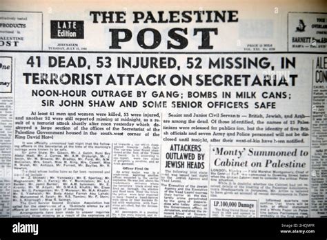 Headline From Israeli Newspaper Featuring An Historical Event Terrorist Attack On King David Hotel 1946 Stock Photo Alamy Headline From Israeli Newspaper Featuring An Historical Event Terrorist Attack On King David Hotel 1946 Stock Photo Alamy