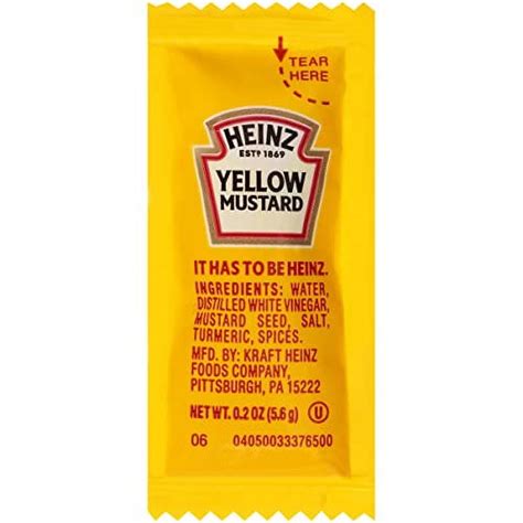 Heinz Yellow Mustard Single Serve Packets 200 Ct Pack