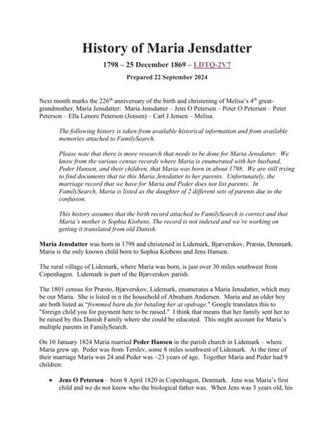 History Of Maria Jensdatter
