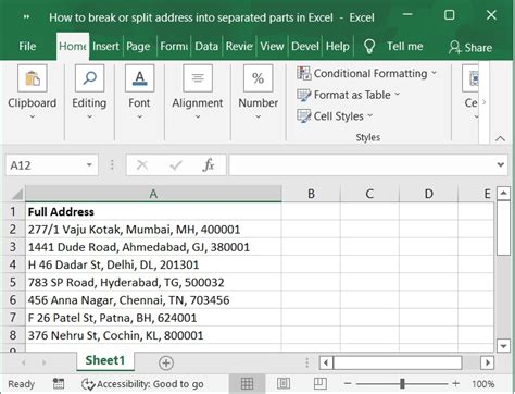 How To Break Or Split Address Into Separated Parts In Excel