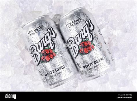 Irvine California July 10 2017 Two Barqs Root Beer Cans On A Bed Of Ice With Condensation Created By Edward Barq And Still Owned By The Barq Fam Stock Photo Alamy