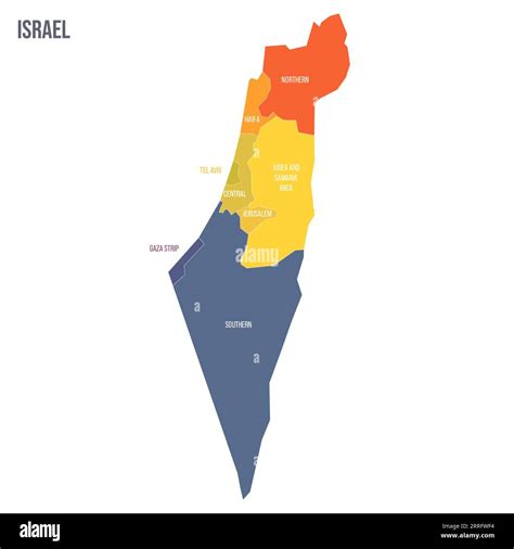 Israel Political Map Of Administrative Divisions Districts Gaza Strip And Judea And Samaria Area Colorful Vector Map With Labels Stock Vector Image Art Alamy