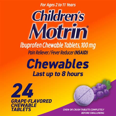 Kid S Motrin Ibuprofen Chewable Pain Fever Relief Tablets Grape Flavor 24 Count Walmart Com