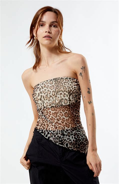 La Hearts Leopard Mesh Asymmetrical Tube Top Pacsun