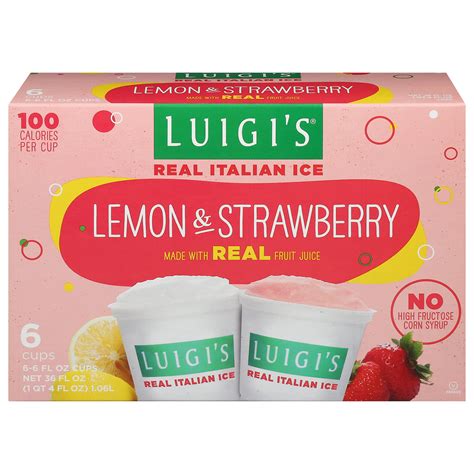 Luigi S Lemon Strawberry Real Italian Ice 6 Fl Oz 6 Count Frozen Walmart Com