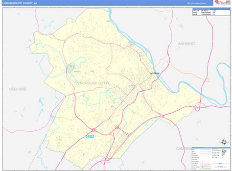 Lynchburg City County Va Zip Code Wall Map