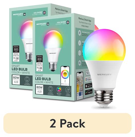 Merkury Smart Led Bulb 9W 60W Eqv Rgbw Dimmable A19 Light E26 Base 1 Pack Walmart Com Merkury Smart Led Bulb 9W 60W Eqv Rgbw Dimmable A19 Light E26 Base 1 Pack Walmart Com