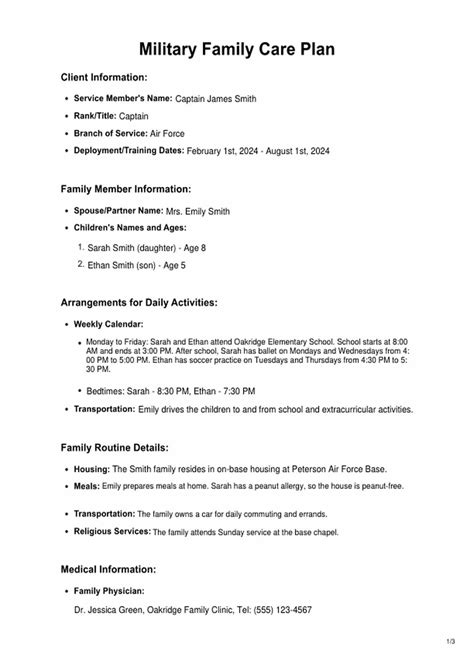 Military Family Care Plan