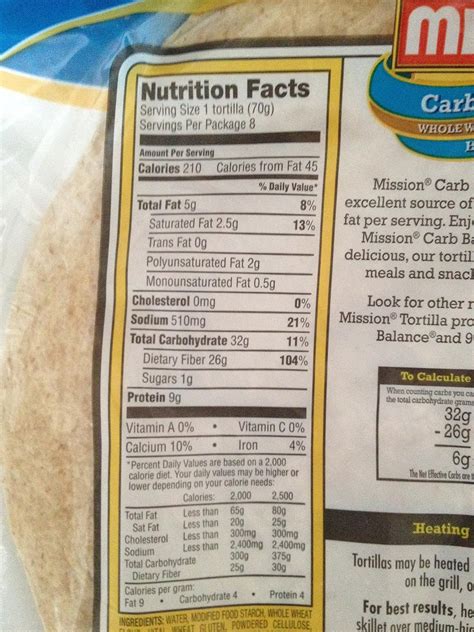 Mission Whole Wheat Tortilla Nutrition Facts