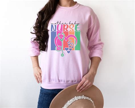 Mother Baby Nurse Sweatshirt 90S Retro Postpartum Nurse Shirt Rainbow