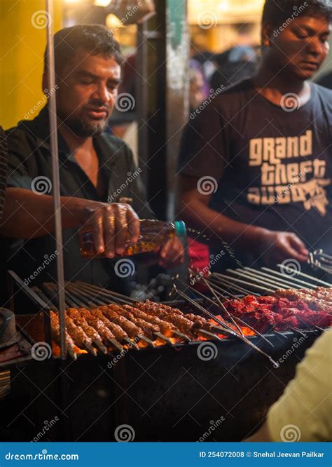 Muslim Male Vendor Cooking Selling Halal Foods And Kababs From Roadside