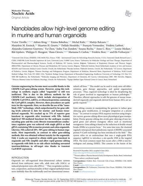 Nanoblades Allow High Level Genome Editing In Murine And Human Organoids Molecular Therapy Nucleic Acids