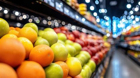 Neatly Stacked Apples In Grocery Store Fresh Fruit Selection Healthy