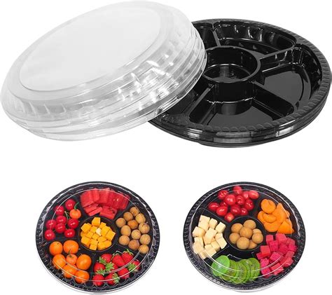 Nogis Round Plastic Appetizer Tray With Lid 10Pcs Divided Serving Tray