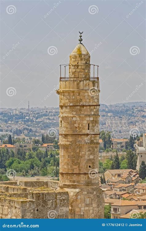 Ottoman Minaret In The Tower Of David Courtyard In Jerusalem Editorial Ottoman Minaret In The Tower Of David Courtyard In Jerusalem Editorial