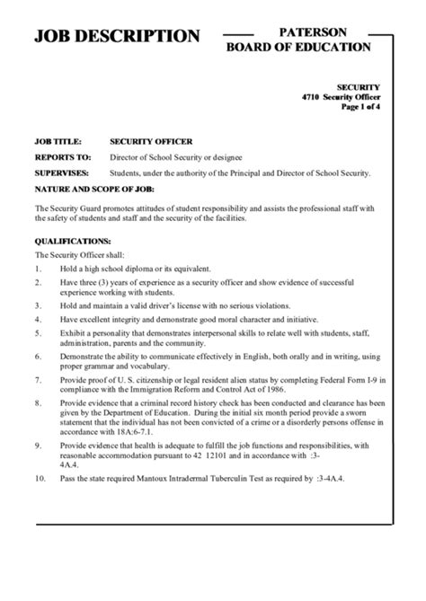 Paterson Board Of Education Security Officer Job Description Printable Paterson Board Of Education Security Officer Job Description Printable