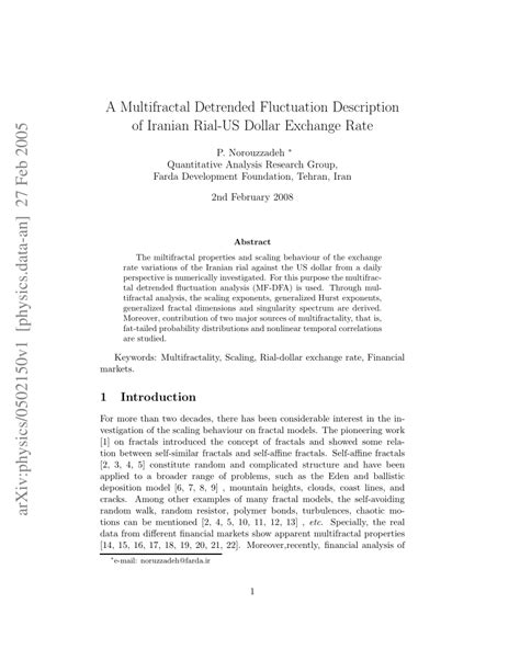 Pdf A Multifractal Detrended Fluctuation Description Of Iranian Rial