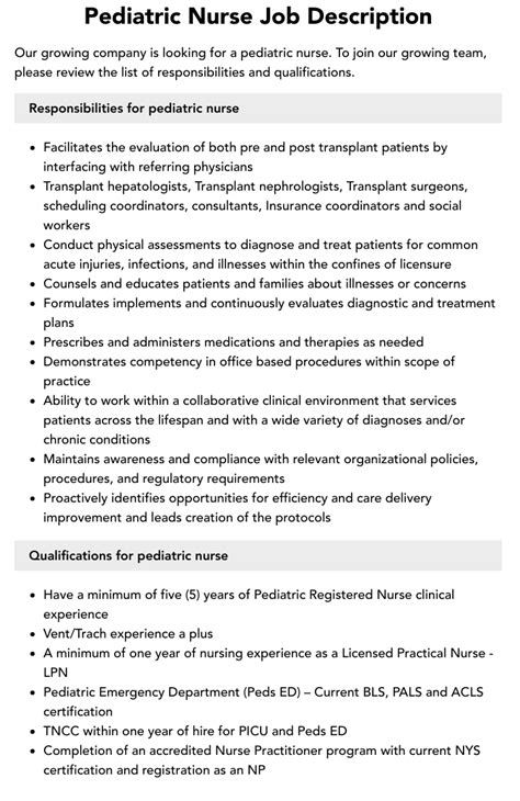 Pediatric Registered Nurse Job Description Velvet Jobs