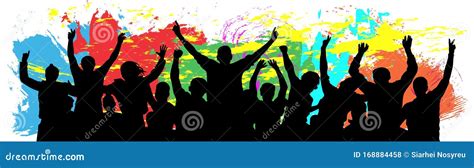 People Celebrate Silhouette Crowd Cheer Friends Background On A White Background Cartoon
