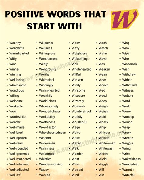 Positive Words That Start With W In English English Study Online