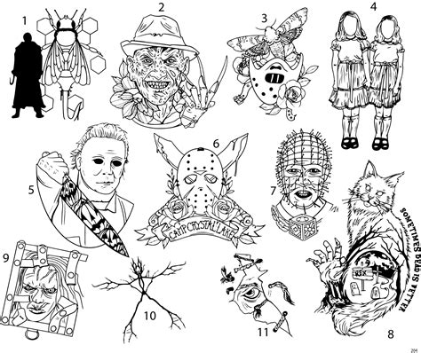 Pre Cut Ready To Use Horror Tattoo Stencils Etsy
