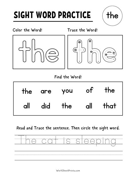 Printable Sight Word A Worksheets For Early Readers