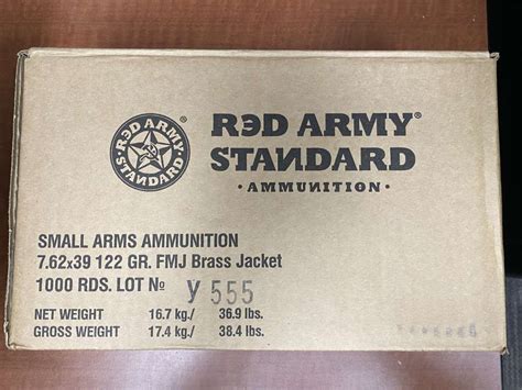 Red Army Standard 7 62X39 122Gr Brass Jacket Fmj 1000Rd Case Rifle