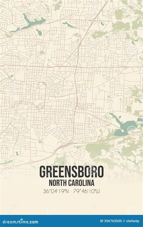 Retro Us Map Of Greensboro North Carolina Vintage Street Map Stock