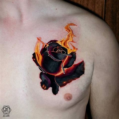 Rose And Fire Tattoo