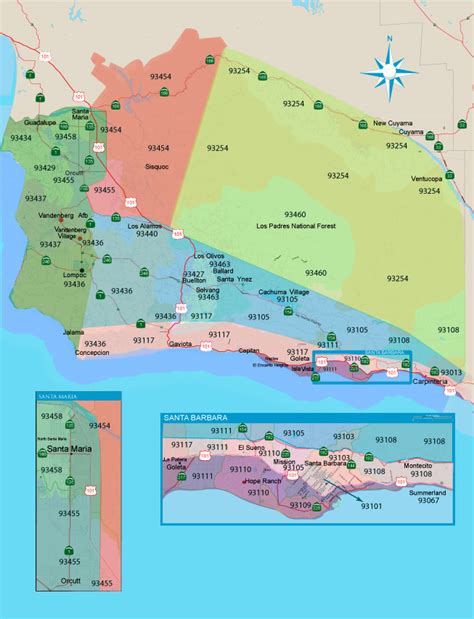 Santa Barbara Zip Code Map California Mapsofworld
