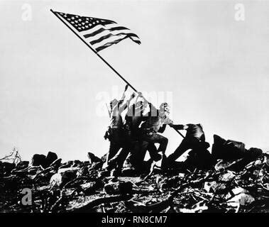 Scene With Troops Raising Flag Sands Of Iwo Jima 1949 Stock Photo Alamy