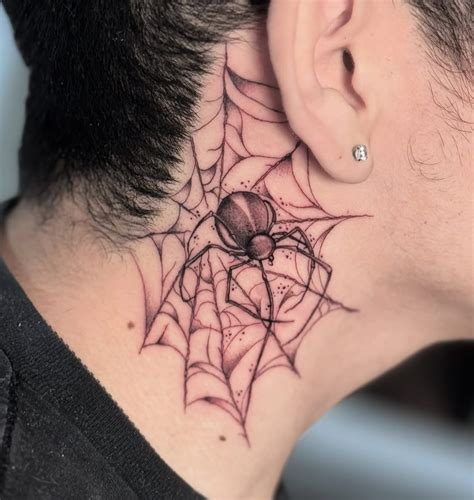 Spiderweb Neck Tat For A First Timer Kotazak Created This Dope Artwork As He Makes Very Dope Tattoos Dm Him To Get Your Own One Of A Kind Tat Just Like This